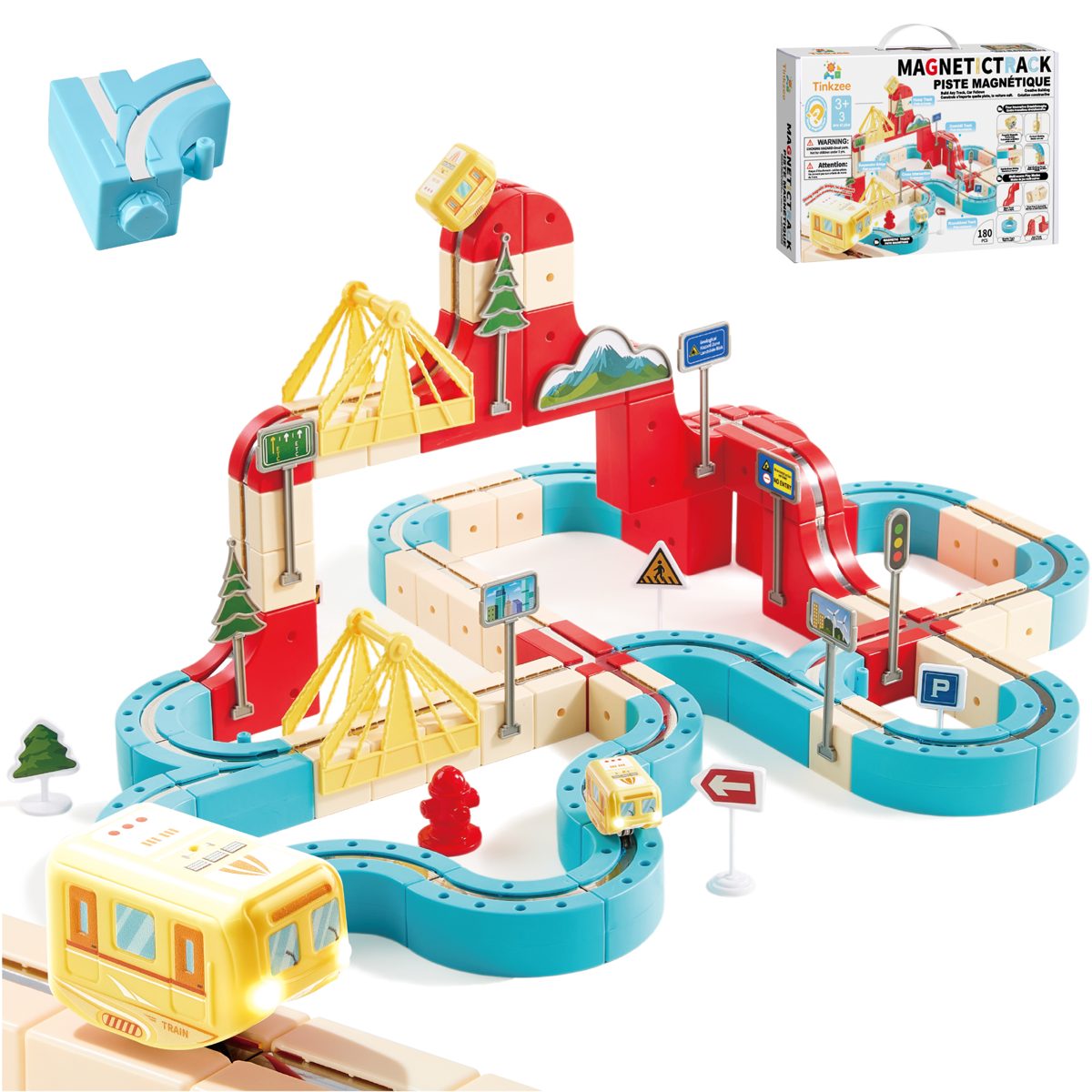 Tinkzee magnetic train track set with LED train